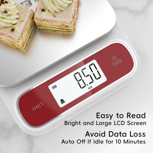 Tada 5kg Food Kitchen Digital Scale with 0.1g Precision IPX6 Waterproof, Type-C Charging, Ounces and Grams for Weight Loss, Cooking, Baking White+Red