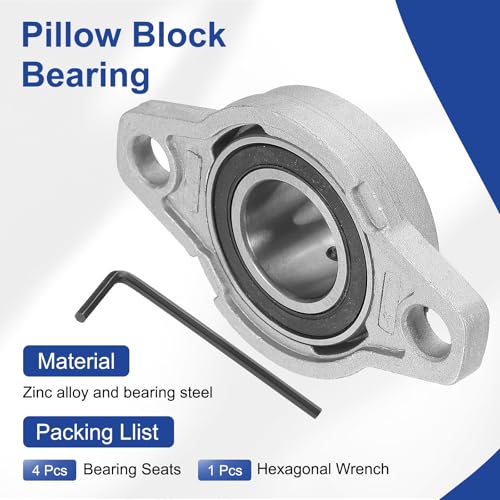 sourcing map Pillow Block Bearing 1" (25mm) Bore Zinc Alloy Steel Mounted Flange Pillow Block Self-Alignment Insert Bearings Housing for Machinery Power Agriculture Pack of 4 25mm