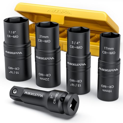 MIKKUPPA M12x1.5 Lug Nuts & 5 PCS 1/2" Drive Impact Socket Set Replacement for 2006-2019 Ford Fusion, 2000-2019 Ford Focus, 2001-2019 Ford Escape Aftermarket Wheel
