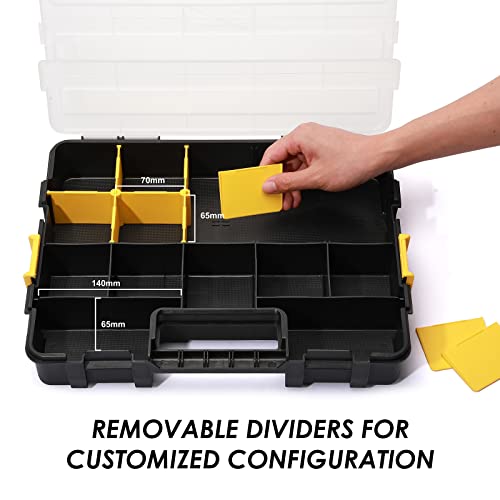 MIXPOWER 2 Pieces 34-Compartment Toolbox Organizer sets, 20 Removable Dividers, Black/Yellow, 2 Pieces Set, Excellent for Screws, Nuts, Small Parts
