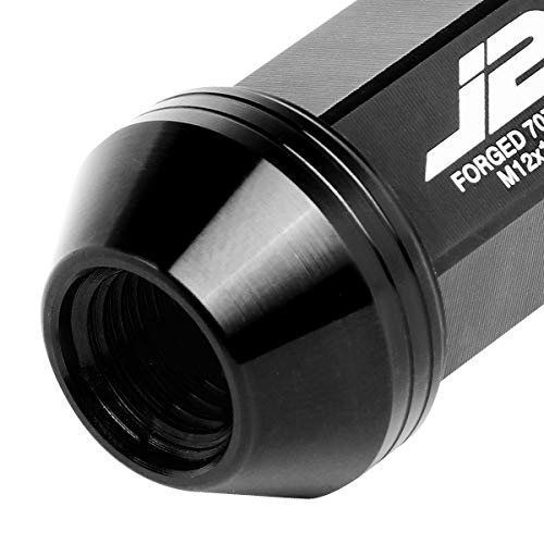J2 Engineering LN-T7-021-15-BK Black 7075 Aluminum M12 x 1.5 20Pcs L: 50mm Knurled Top Lug Nuts w/Adapter
