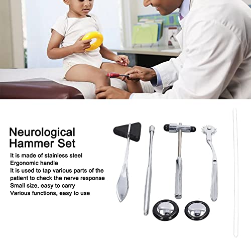 Neurological Reflex Hammer Set, 5 Pieces, Medical Neurological Hammer Set Made of Stainless Steel, Multifunctional Portable Reflex Hammer for Examination of the Nervous System