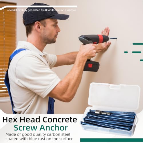 30-Pack 1/4" * 6" Hex Head Concrete Screw Anchor, Concrete Screws 30
