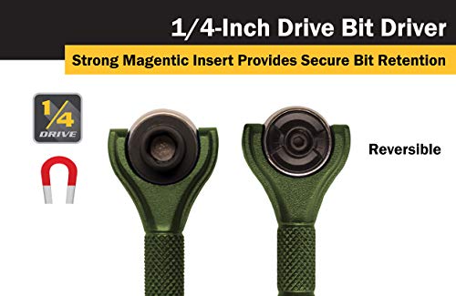 Titan Tools 11325 1/4-Inch Drive x 4-Inch 90-Tooth Swivel Head Micro Ratcheting Bit Driver - Green Swivel Head - Green