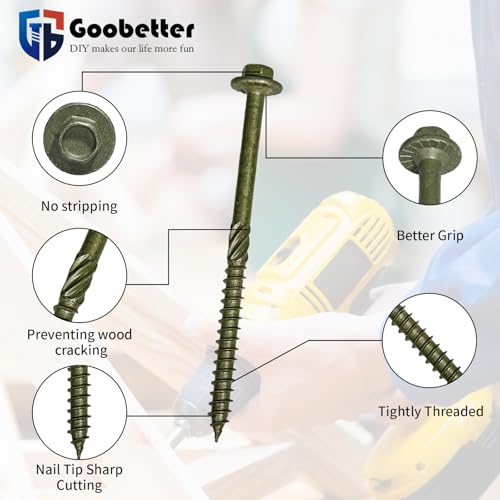 #14 x 8 Structural Lag Wood Screws, Heavy Duty Timber Screws, 50 PCS Green #14 x 8"