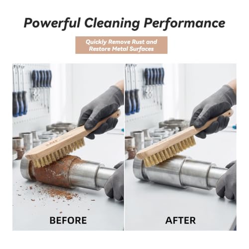SALI Wire Brushes for Cleaning Rust Removal Plated Copper Bristles Tool for Automotive,Paint , Welding Slag,Grill,Household Clean 11" Long Curved Beechwood Handle , 14X4 Rows Bristles Pack of 12