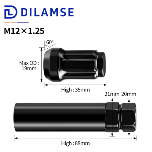 20pcs M12x1.25 Spline Lug Nut with 1 Socket Key Fit for Altima Rogue Pathfinder Xterra 350Z 370Z/Subaru Outback Forester, Infinit G35 G37, Closed End Conical Seat Lugnut for Aftermarket Wheel