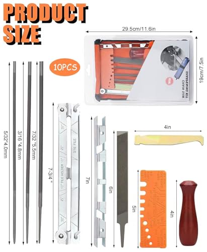 File Chainsaws Sharpening Files Saw Chain Files Set of 10 | Chainsaw Sharpening Files Kit Universal Chainsaw File Set File Kit for Sharpening Saw Chains