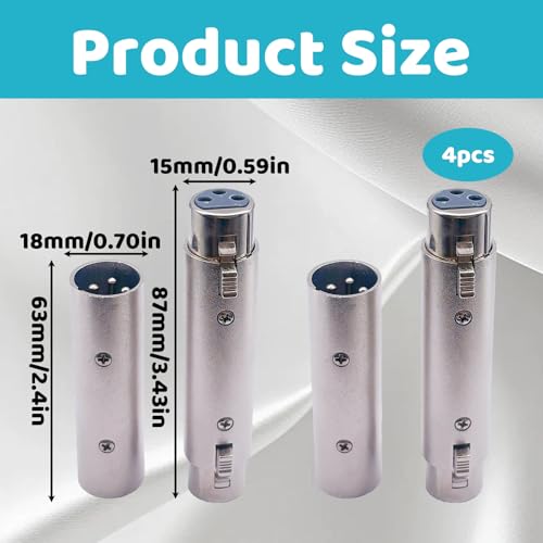 Xlr Plug, 4 Pieces Xlr Gender Changer Adapter, 3 Pin Male to Male/Female to Female Compatible with Microphone Mixer