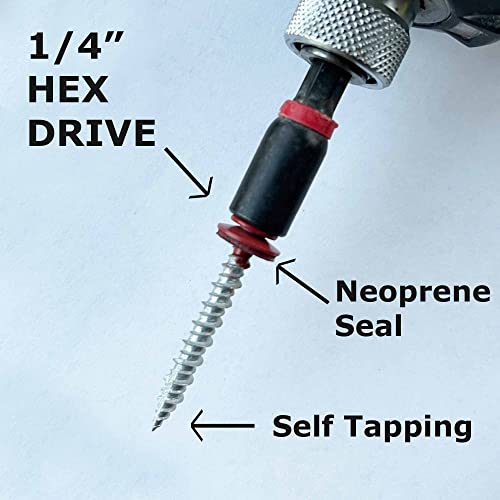Metal Roofing Screws - #10 x 1.5” – Self Tapping ¼” Hex Head with EPDM Rubber Washer – for Metal to Wood, Corrugated Roofing, Siding, Sheds, Pancake Screw - Hex Drive Easy Install - Brown (250) 250