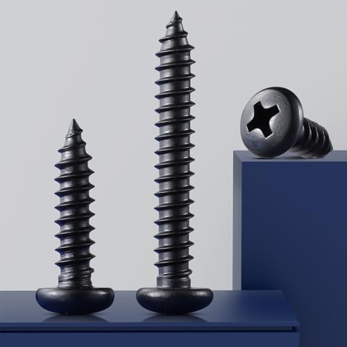 #10 x 3/4 Inch Pan Head Wood Screws, Phillips Drive, Black Oxide Stainless Steel 304 (18-8), Self Tapping for Wood, Sheet Metal Screws, 400 Pack #10 x 3/4"
