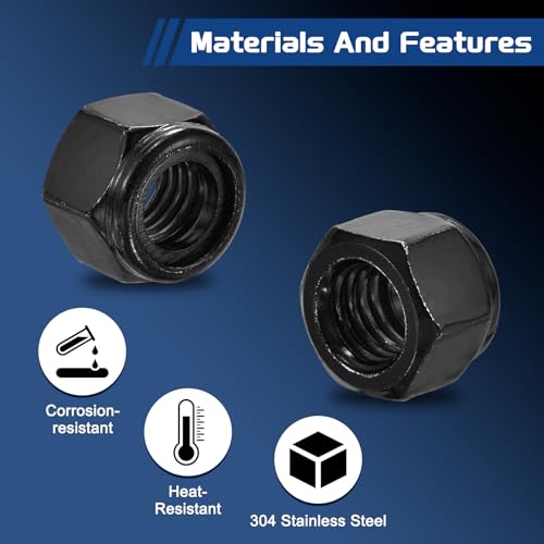 50Pcs[1/2"-13] Nylon Locking Hex Nuts 304 StainlessSteel Black 1/2"-13 50