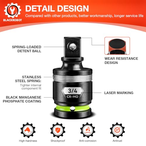 BLACKROBOT 3/4" Drive Impact Universal Joint Set, CR-MO Swivel Socket Adapter for Heavy-Duty & Automotive Repair, Flexibly Reach Tight-Angle Fasteners