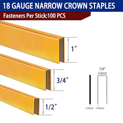 HW HAMWOO 18 Gauge 1/4" Narrow Crown Staples,1/2",3/4",1":3000pcs 3Sizes(1/2",3/4",1")--3000pcs