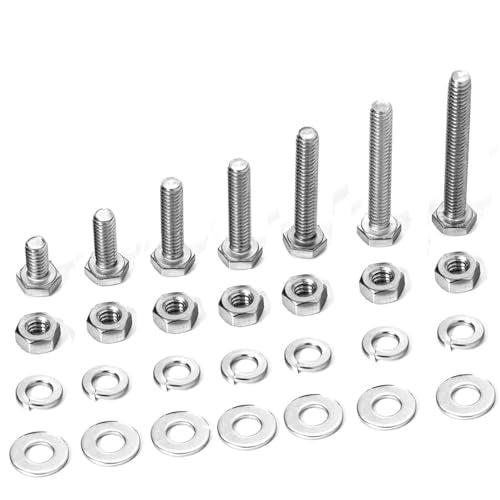 1/4-20 Hex Bolts Screws Hex Nuts Flat Washers Lock Washer Kit, Stainless Steel 304, Fully Threaded Hex Bolt 1/4-20 x 1/2" 3/4" 1" 1-1/4" 1-1/2" 1-3/4" 2" Length