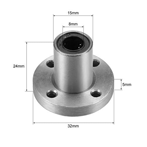 HiPicco Linear Ball Bearings, LMF8UU 8mm Round Flange Linear Motion Bushing Double Side Rubber Sealed for 8mm Linear Shaft CNC Machine 3D Printer 4 Pack