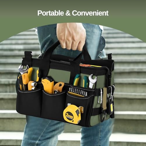 Heavy Duty Tool Bag, Canvas Utility Organizer with Shoulder Strap, Waterproof Electrician Mechanic Gardening Pouch, Wide-Mouth Zipper Storage Tote, Portable Handyman Tool Bag (12 inch) 12 inch