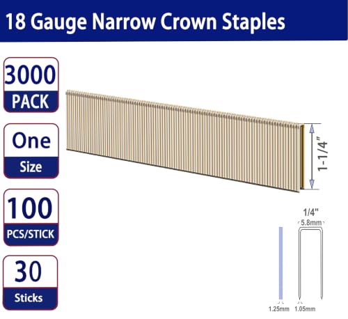 HW HAMWOO 18 Gauge 1/4" Narrow Crown Staples,1-1/4":3000pcs 1-1/4"---3000pcs