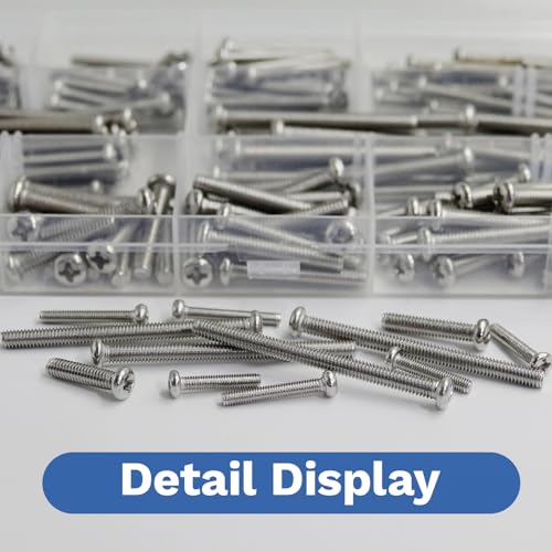 186 Pcs M3 M4 Machine Screw Assortment Kit, 304 Stainless Steel Phillips Pan Head Metric Screws Bolts with Screwdriver for 3D Printer, Electrical Panel, Wall Plate, Outlet Cover