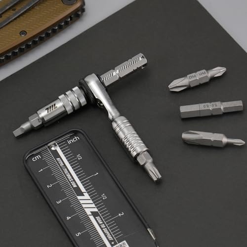 711L Mini Ratchet Wrench TG Bundle with Magnetic Bit Extensions | 1/4" Double-Ended Bits Compatible EDC Ratchet with T-Handle & L-Handle 71143+7AX1C