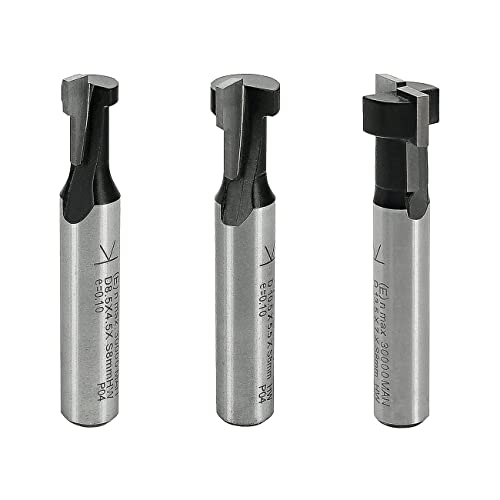 ENT 09003 3-Piece HW T-Slot Cutter Set, Optimised for M5, M6 and M8 Screws, HW (HM), Shaft (S) 8 mm - Grooves for Standard Hex Screws