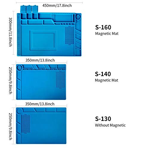 Kaisi S-130 Insulation Silicone Soldering Mat Repair Mat, Heat Resistant Silicone Work Mat 932°F with Scale Ruler and Screw Position for Soldering, CellPhone Electronics Repair, Size: 13.8 x 9.8 inch