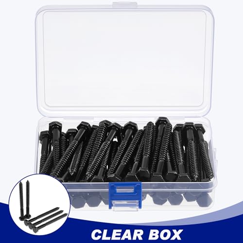 Blulu 60 Pcs 1/4" x 3" Hex Head Lag Screws 304 Stainless Steel Lag Bolts for Wood Plain Finish Hexagon Head Wood Screws (Black) 1/4" x 3" Black