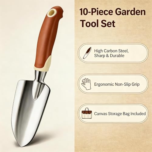 10Pcs Aluminum Garden Tools, Non‑Slip Handle with Gloves, 600D Tote Bag