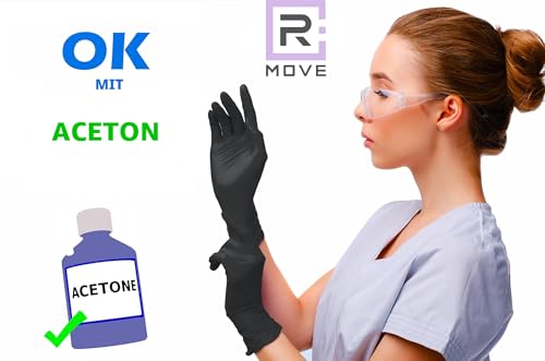 R MOVE Pack of 200 Disposable Gloves, Black, M Nitrile Gloves, Rubber Gloves, Disposable Medical Examination Gloves, Powder-Free (200, Black, M)