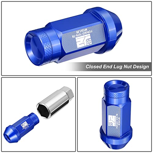 J2 Engineering J2-LN-T7-037-125-BL M12 x 1.25 T6-7075 Aluminum 50mm Closed End Lug Nuts w/Deep Drive Extension Adapter,Blue, 24mm x 50mm