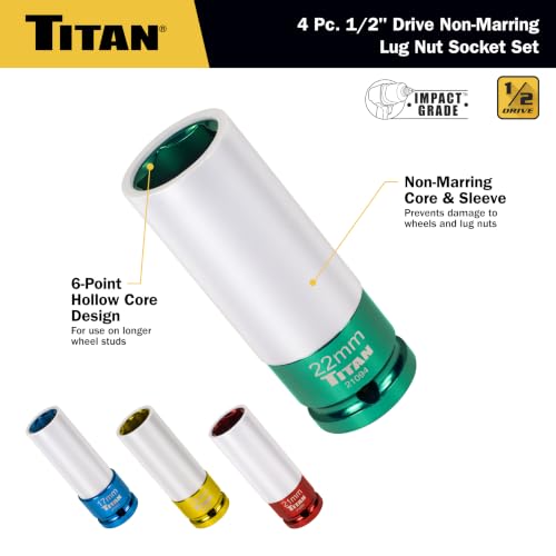 Titan 21095 4-Piece 1/2-Inch Drive Non-marring Impact Deep Lug Nut Socket Set 4pc Set