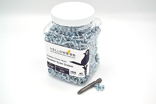Yellowbird #8 x 7/16" Modified Truss Head - Ball-Bearing Drawer Slide Screw - Phillips Zinc - Bit Included - 1000 Ct.