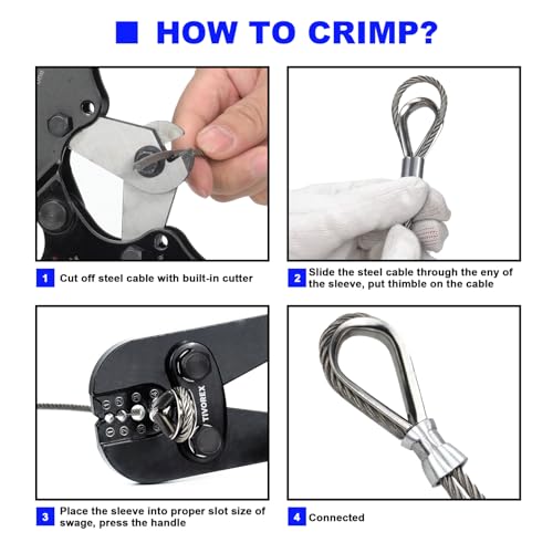 Wire Rope Crimping Tool Kit, Built-in Cutter Swaging Tool 1/8" 1/8" Crimper Kit