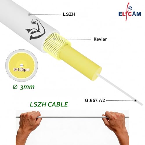 Elfcam® Fibre Optic Cable Simplex LC/APC 8° to LC/APC 8° Connector, 9/125 μm OS2 Patch Cable LSZH, FTTH Fibre Optic Cable, White (10 m) 10 m OS2 White LC/APC-LC/APC