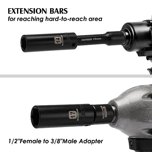 MIXPOWER 3/8" Drive Deep Impact Socket Set, 6 Point, 31 Piece SAE and Metric Socket Set, 7-22mm, 5/16"-1", Cr-V Steel Mechanic Socket Set 9/32" - 1" (Deep)