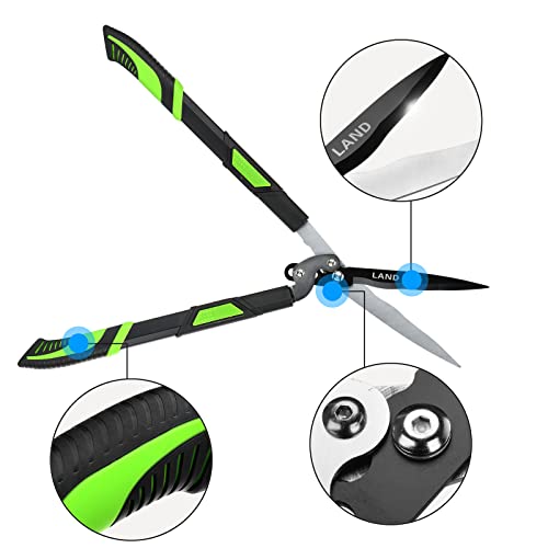 LAND Heavy Duty Telescopic Hedge Shears with Wavy Blade and Extendable to 29"-38" Steel Handles. Extendable Manual Hedge Clippers for Trimming Borders, Boxwood, and Tall Bushes.