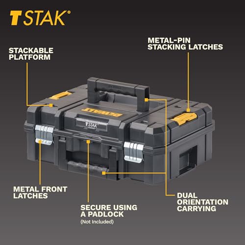 DEWALT Tool Box TSTAK II, 13 In. Flat Top Tool Storage Case, Stackable Organizer Hard Case Portable Toolbox, Heavy Duty, Holds Up To 66 lbs (DWST17807) 1 Count (Pack of 1) Flat Top Toolbox