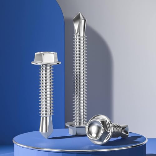 Wensilon (300Pcs) #12×1" Hex Washer Head Self Drilling Screws, 410 Stainless Steel Metal SheetScrews，TEK Screws, Sheet Metal Self Tapping Screws #12x1" Silver