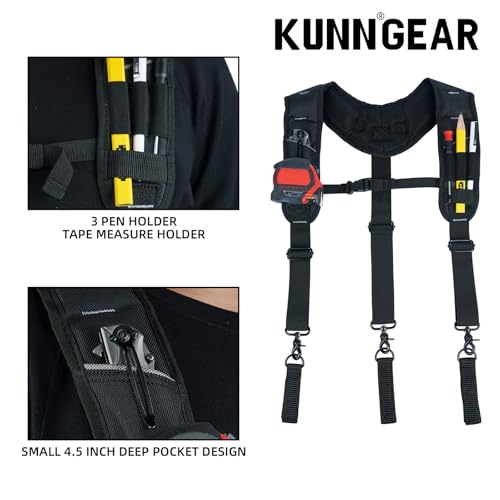 KUNN 3-Points Padded Tool Belt Suspenders & Construction Belt Suspenders