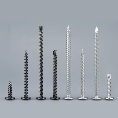Black Self Tapping Screws Assortment Kit 463PCS, Modified Truss Head Sheet Metal Screws #8#10 1/2",5/8",3/4",1",1-1/4",1-1/2" Stainless Steel 410 Self Drilling Screw for Metal Wood Plastic #8#10 463PCS Black