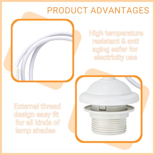 Pack of 2 100 cm E27 Lamp Suspension E27 White, Pendant Light Socket, Screw Ring, Adjustable Cable, Lamp Holder, Pendant Lamp, Ceiling Light for Lampshade, Living Room, Bedroom, Kitchen, Hallway