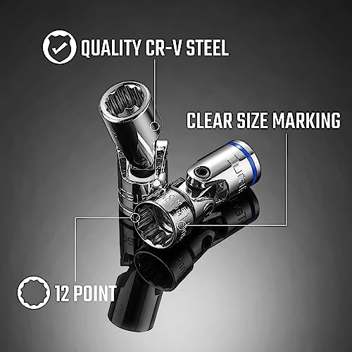 DURATECH 3/8" Drive Universal Joint Socket Set, 10-Piece, Metric, 10mm-19mm