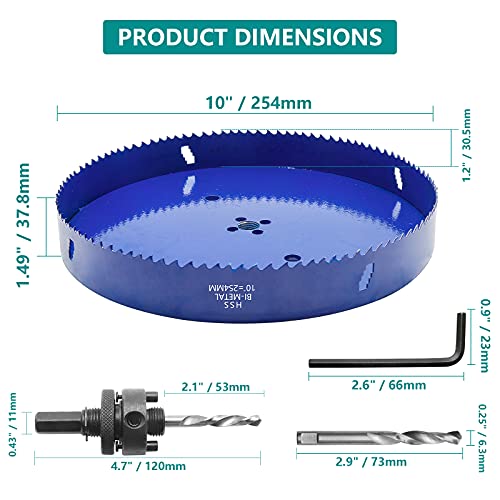 10 Inch Hole Saw with Arbor, 1.2 Inch Cutting Depth 10 Inch
