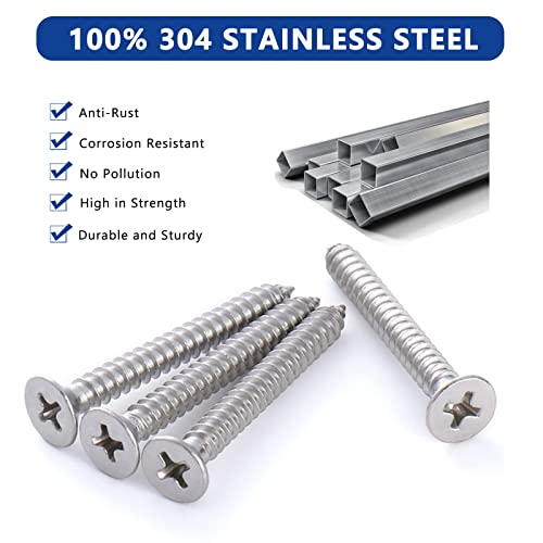 530Pcs Stainless Steel Wood Screws Set #4#6#8#10#12 Phillips Flat Head Sheet Metal Screw Self Tapping Screws Assortment Kit, Length 1/4" to 2" Flat Head - 304 Stainless Steel - 530pcs