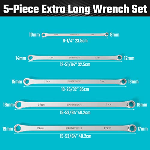 DURATECH 5-Piece Extra Long Wrench Set, Double Box End, Metric