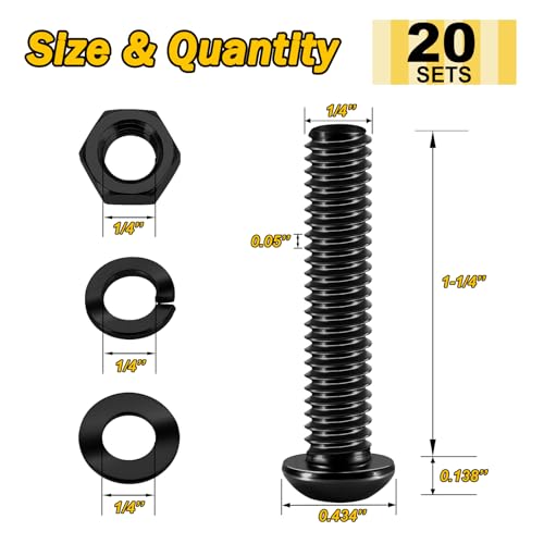 Mywish (20Sets) 1/4-20 Bolt x 1-1/4" Button Head Socket Cap Screws & 120Pcs 1/4-20 Lock Nuts, 304 (A2-70) Stainless Steel Nylon Insert Locknuts, Nuts and Bolts Assortment Kit