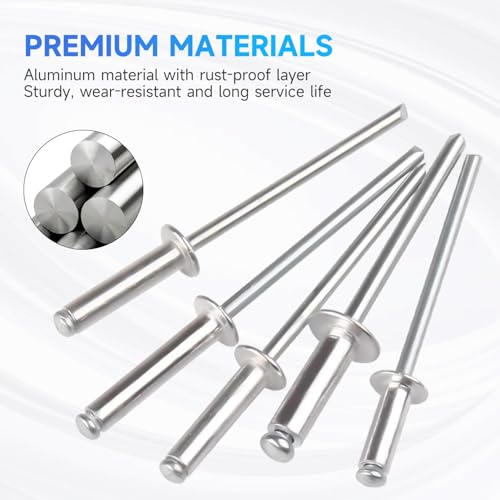 420PCS Pop Aluminum Rivets Assortment Kit 10Sizes Blind Rivets for Metal 3/16′′ 1/4′′ 3/8′′ 1/2′′ 3/32′′ 5/16′′ 1/8′′ 5/32′′ 5/8′′ YY010-420 420PCS