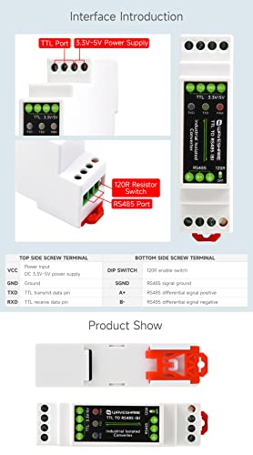 Waveshare Rail-Mount TTL to RS485 Galvanic Isolated Converter 600W Lightningproof & Anti-Surge Multi-Isolation Protectio Longer Transmission Distance