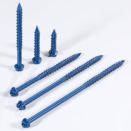 Wensilon(30 PCS) 1/4" * 6" Slotted Hex Concrete Screws Anchor Blue Hexagon Head for Anchoring to Masonry, Block or Brick Stucco 1/4" * 6" 30