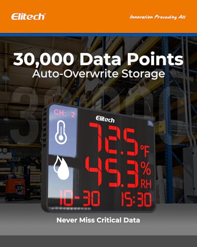 Elitech Bluetooth Hygrometer Thermometer Reusable Temperature Recorder Data Logger Temperature Humidity with Large Screen Data Storage Export, DR-230-THE with External Temperature and Humidity Sensor Single External Probe 1